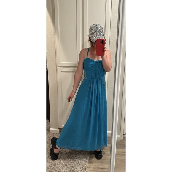 BCBGMaxAzria Dresses & Skirts - BCBGMAXAZRIA Teal Lace Pleated Bodice Maxi Dress Size 10